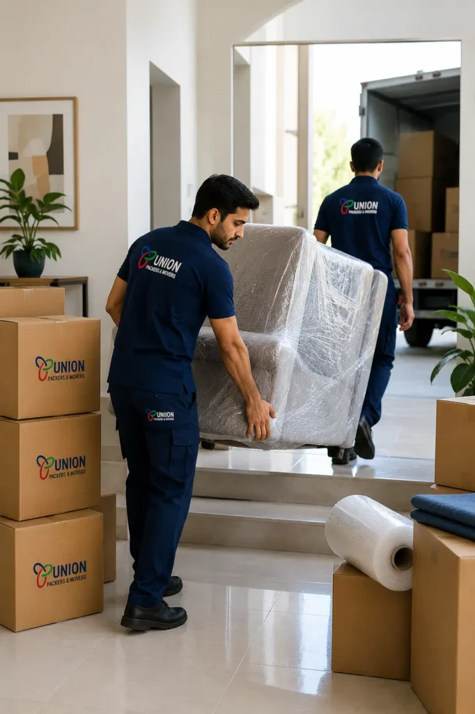 Professional packers and movers in Marathahalli carrying furniture and household items safely during home relocation.
