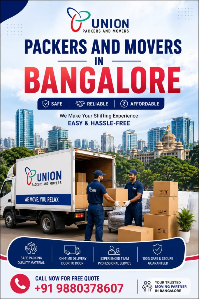Professional packers and movers in Bangalore loading household goods into truck for safe home shifting services