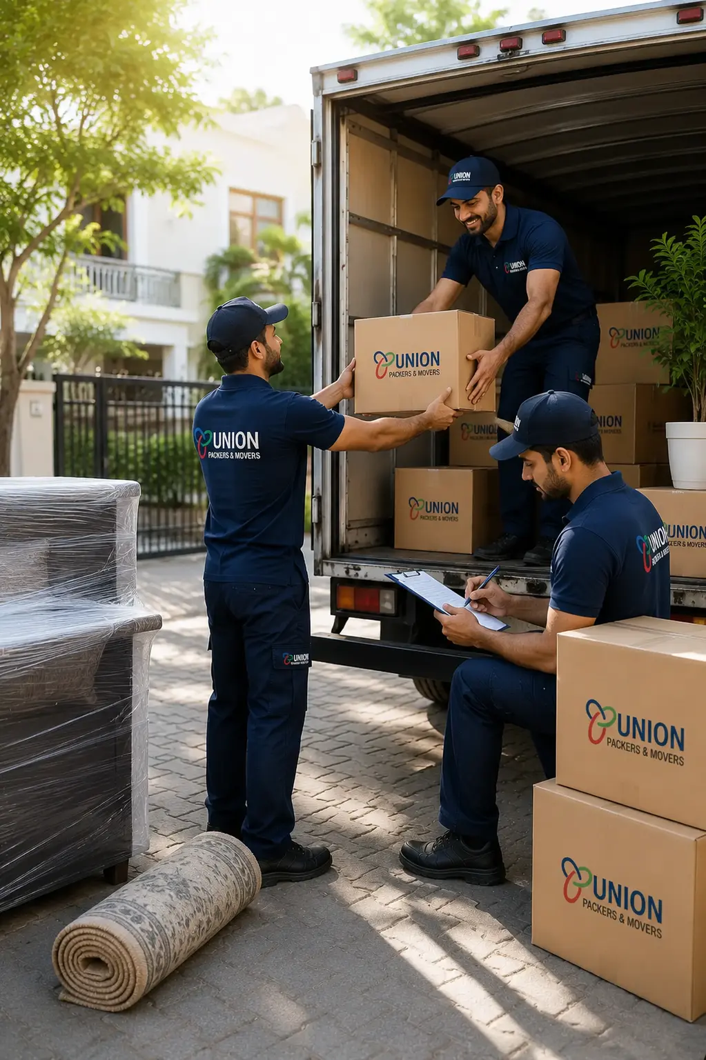 Professional Packers and Movers in Indiranagar loading household boxes into a moving truck for a safe home relocation service.