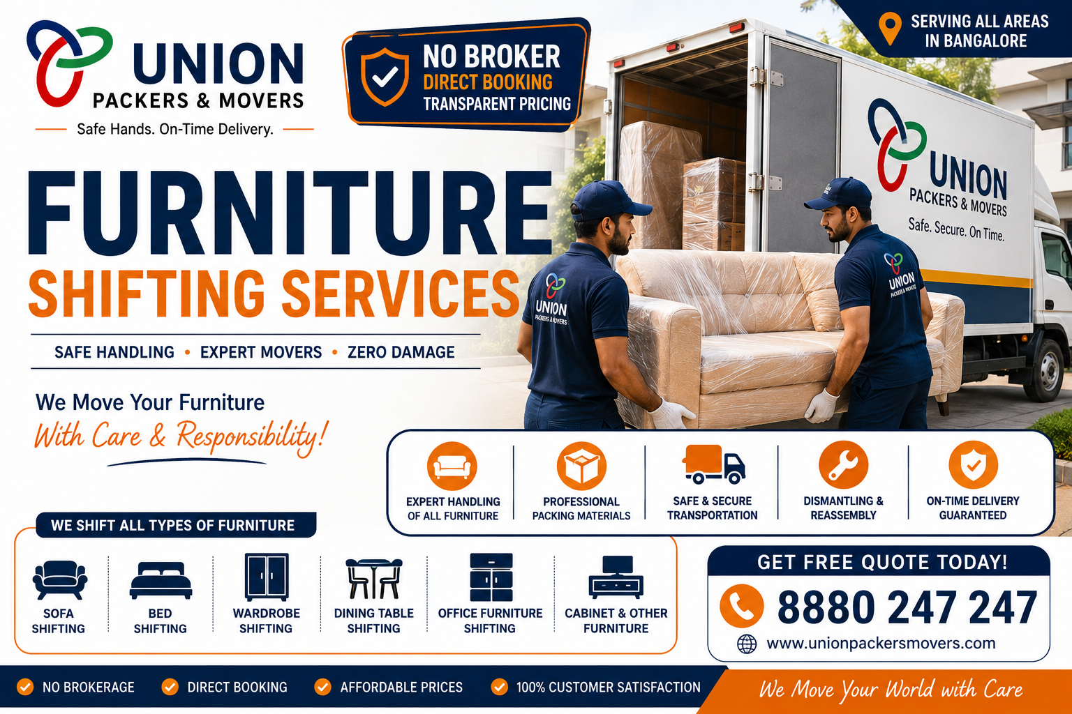 Furniture shifting services Bangalore with professional movers safely transporting furniture